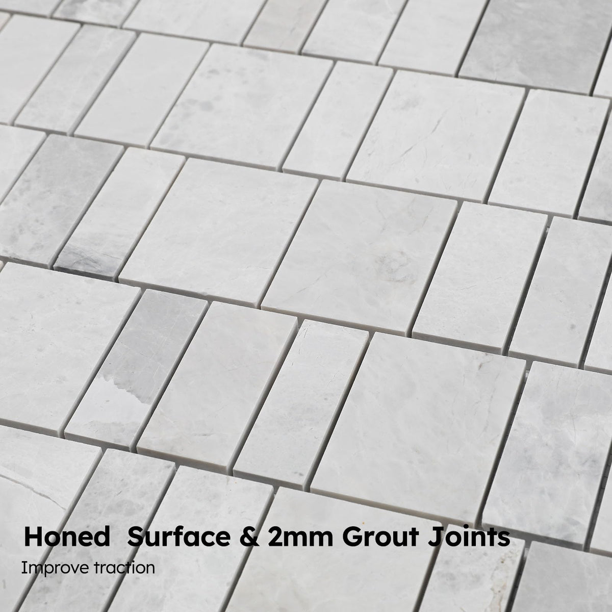 Andes Grey Marble Mosaic Tile, Offset Piano Pattern, Honed, Marble Backsplash Tiles Bathroom Wall Floor, Pack of 5