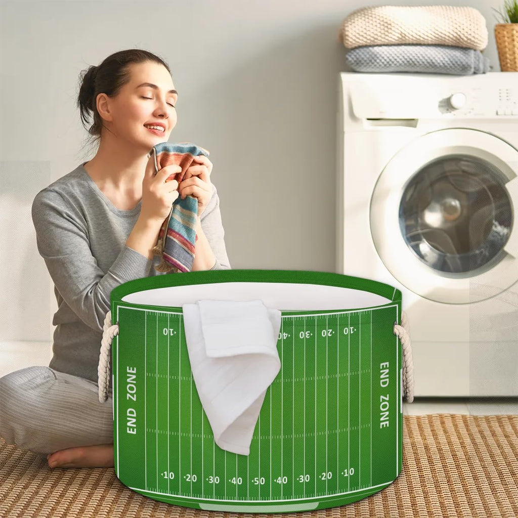 Large Round Storage Basket Sports Football Field Collapsible Circle Storage Bin Laundry Hamper With Handle for Kids