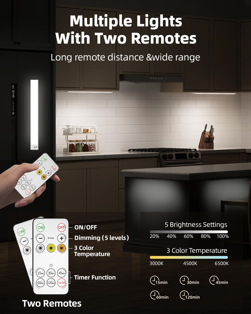 6Pack 16inch Under Cabinet Lighting, Rechargeable Motion Sensor Light Wireless Indoor, Dimmable 3 Color Temps Closet
