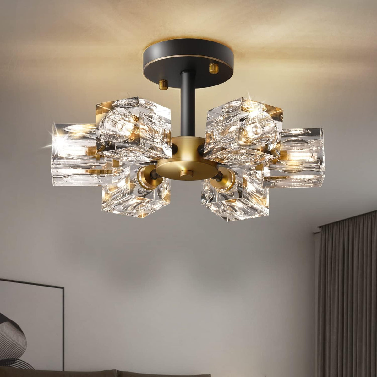 13-Inch Modern Black Semi-Flush Mount Ceiling Light for Hallways and Bedrooms