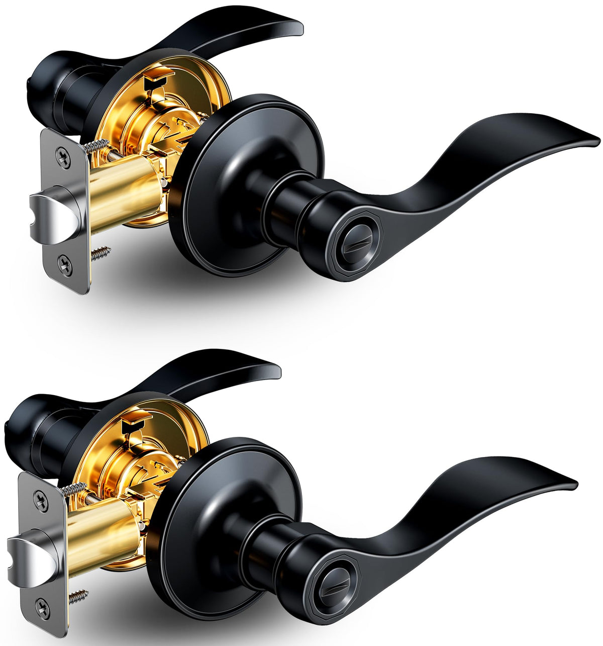 2 Pack Interior Privacy Door Handle Levers Lock Keyless, Matte Black