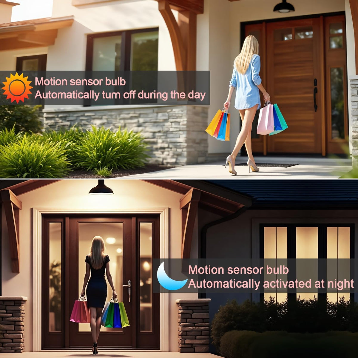 Motion Sensor Led Light Bulbs, 100W Equivalent E26 6000K 13.5W 120V, 4Pack