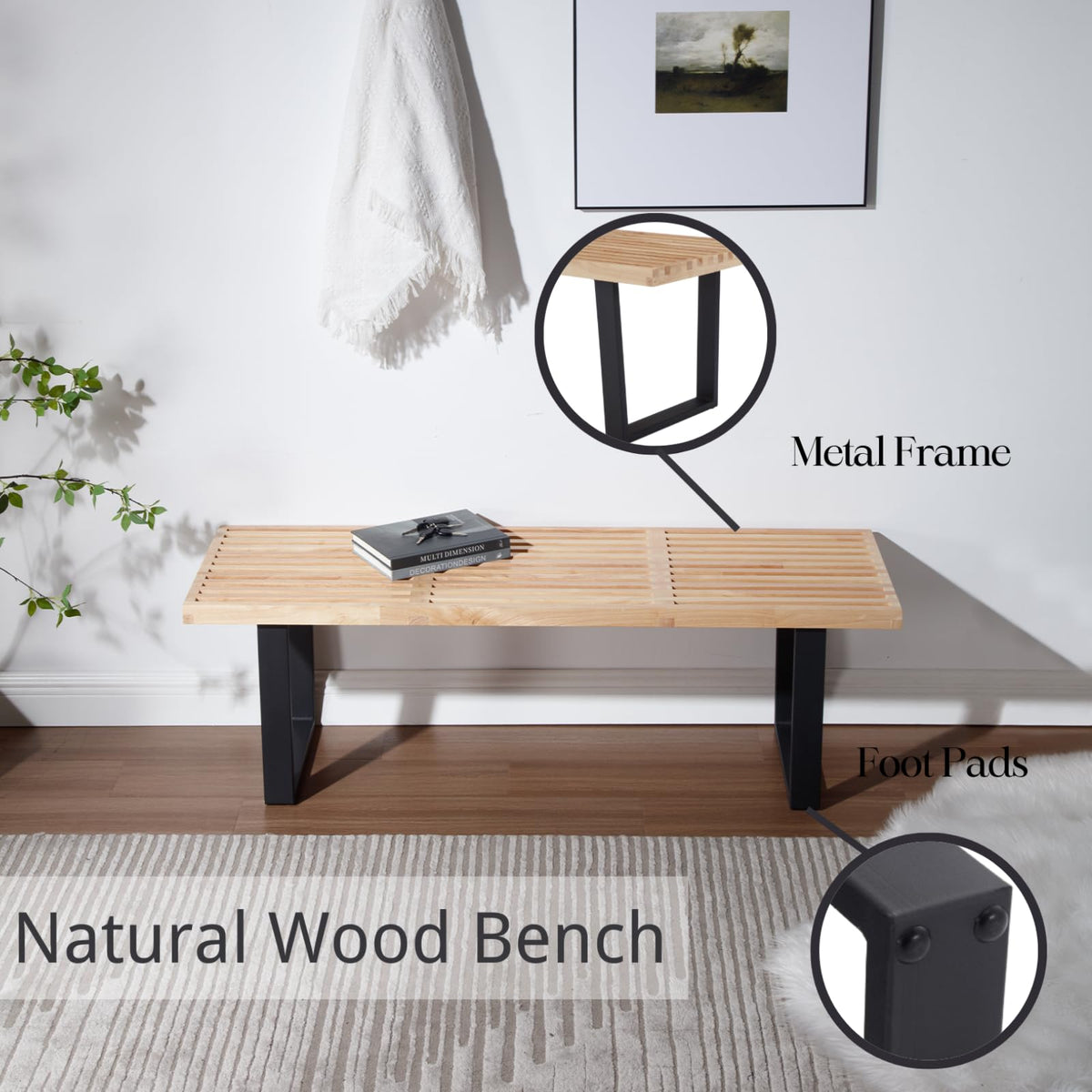 Inspired Nelson Style 55" Natural Wood Entryway Bench Dining Bench Bench