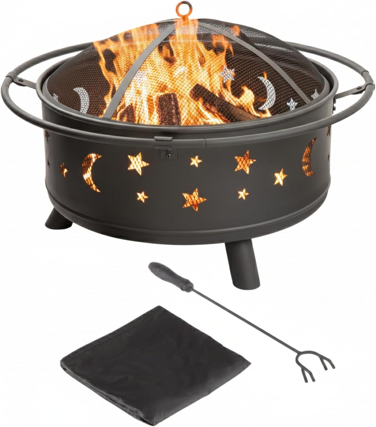 32-Inch Wood Burning Fire Pit with Spark Screen, Poker, and Cover