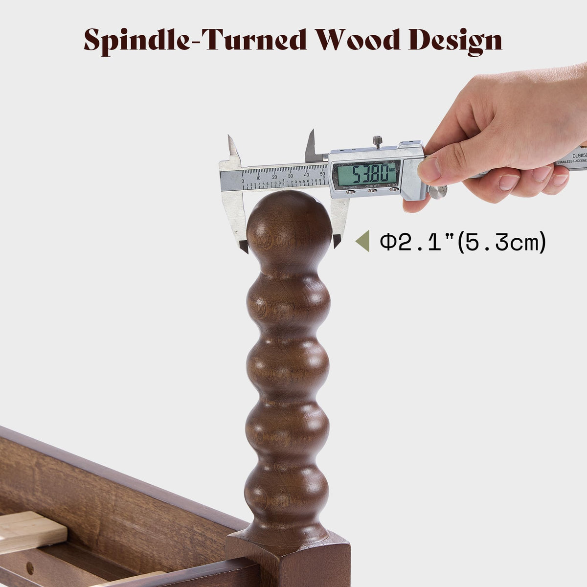 Solid Wood Bed Frame, Spindle Headboard, Dark Walnut