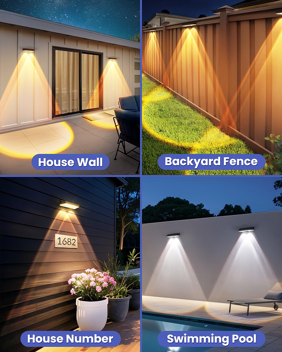 Solar Fence Lights Outdoor, 20 Pack Warm/Neutual/Cool White Fence Lights Solar Powered with 2 LED, IP65 Waterproof