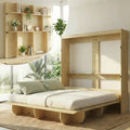 Queen Horizontal Murphy Bed with Storage Shelf-Natural Wood