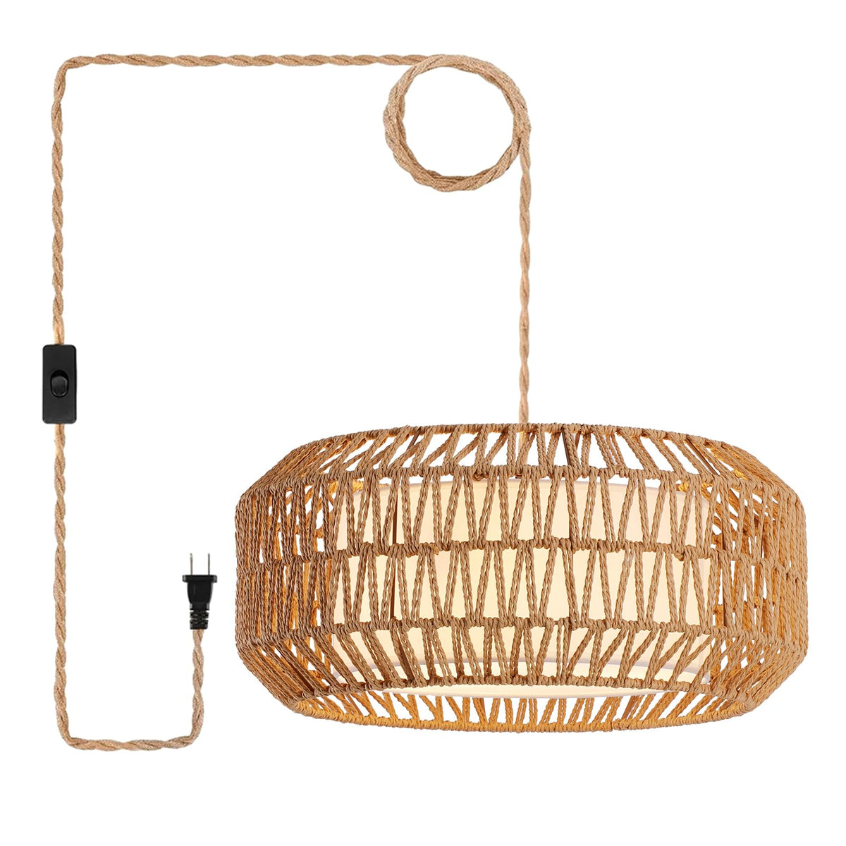 18 Inch Plug in Pendant Light, Boho Hanging Lamp with 15.7FT Light Cord