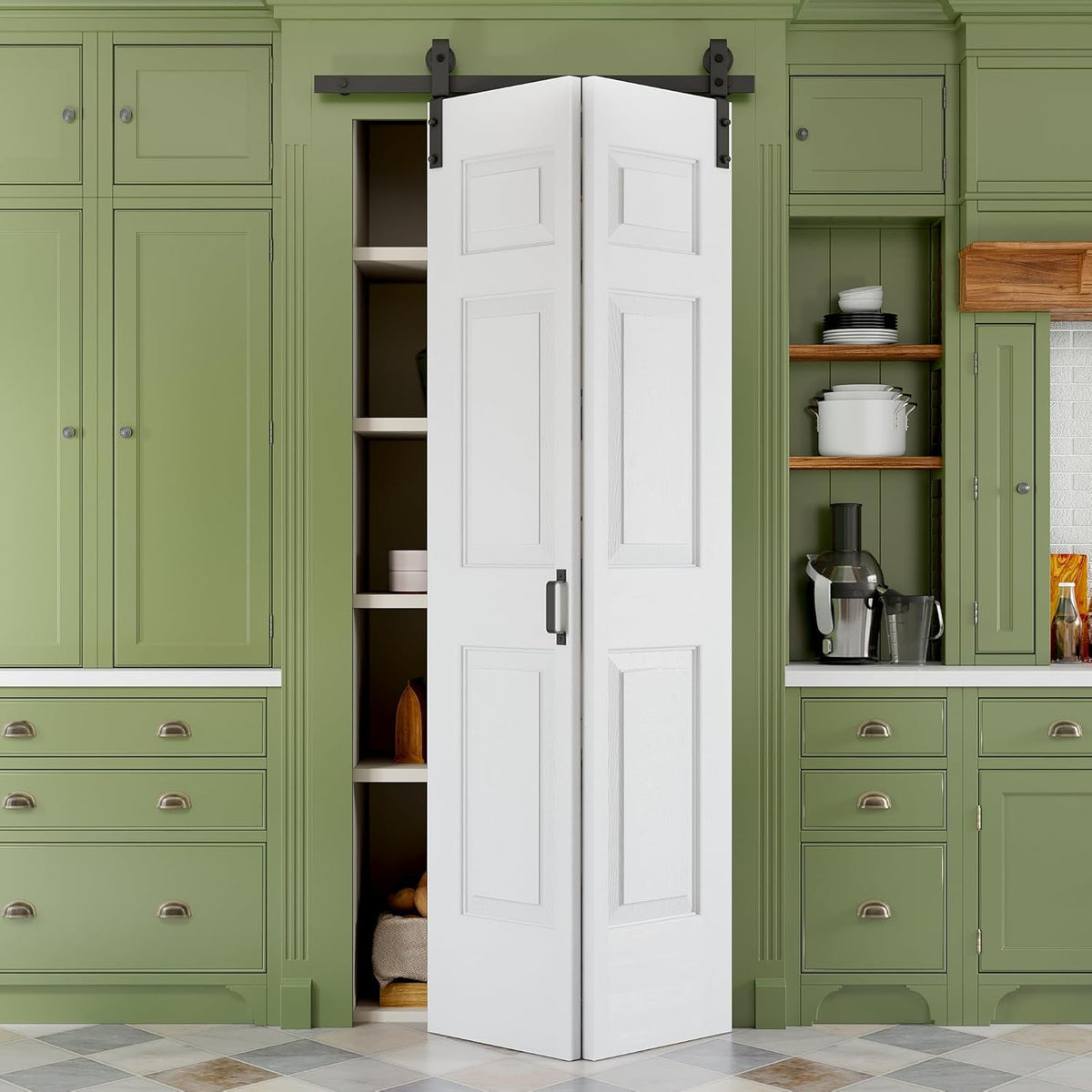 36" x 84" Paintable Bifold Barn Door, No Assembly Required, 6 Panels Bi Fold Barn Door with Hardware Kit Included, 40"