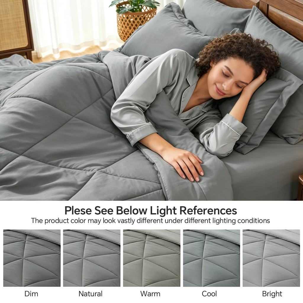 Comforter Set 7 Pieces, Solid Dark Grey Bed in A Bag