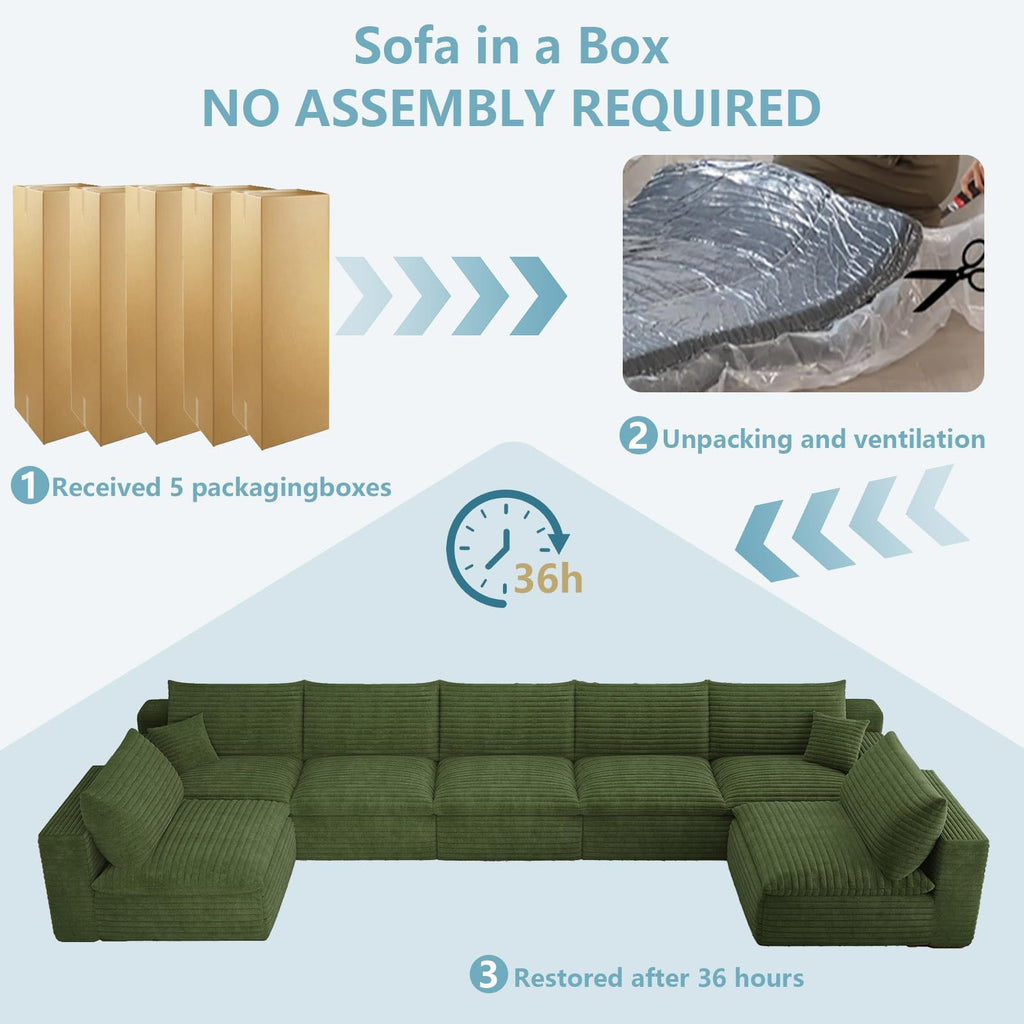 165" Oversized Cloud Sectional Couch with U-Shaped Chaise, 7-Seater Corduroy Viral Boneless Sofa, Memory Foam Couches