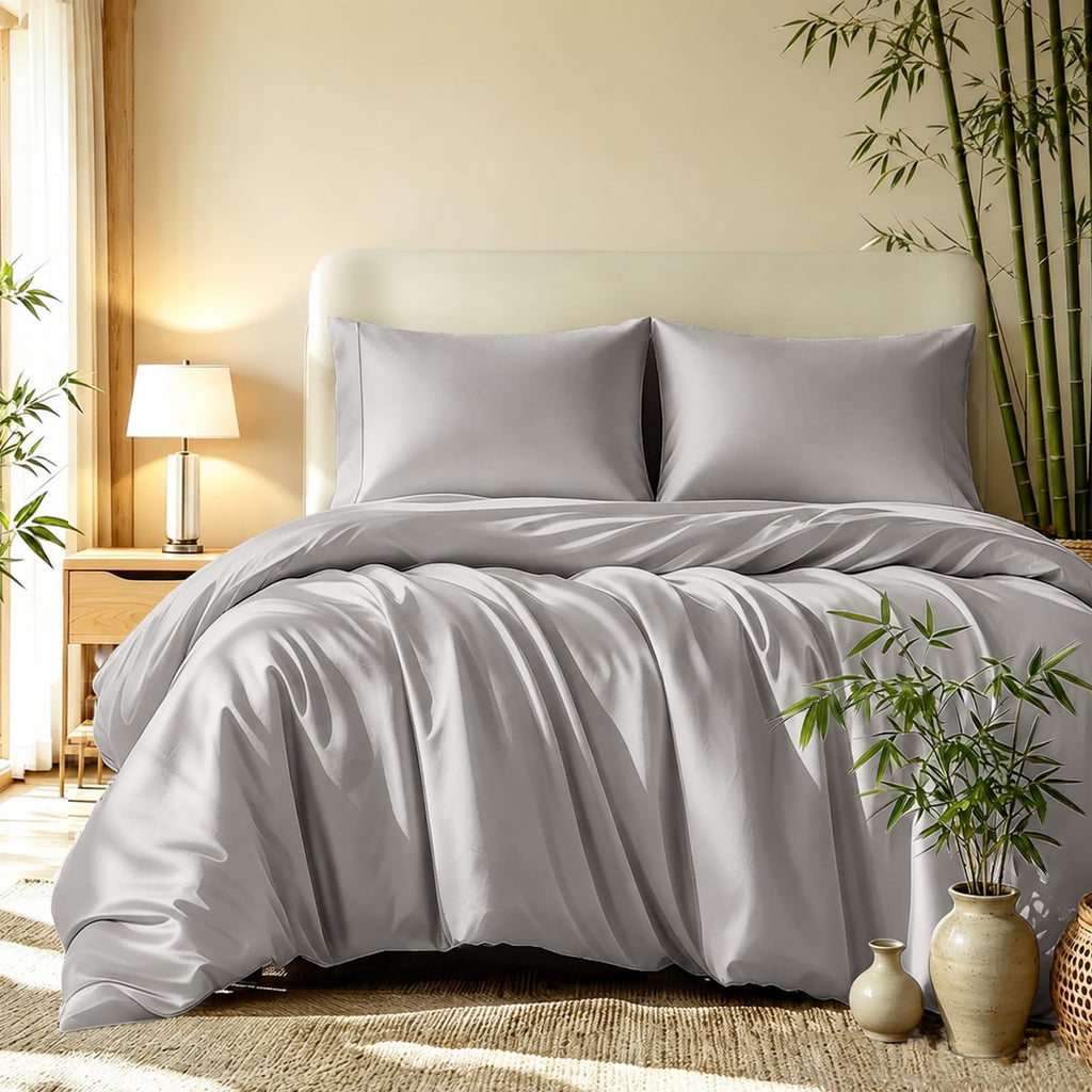 Duvet Cover Set 3 Pieces, 100% Organic Viscose derived from Bamboo, Luxuriously Soft & Cooling, 1 Duvet Cover