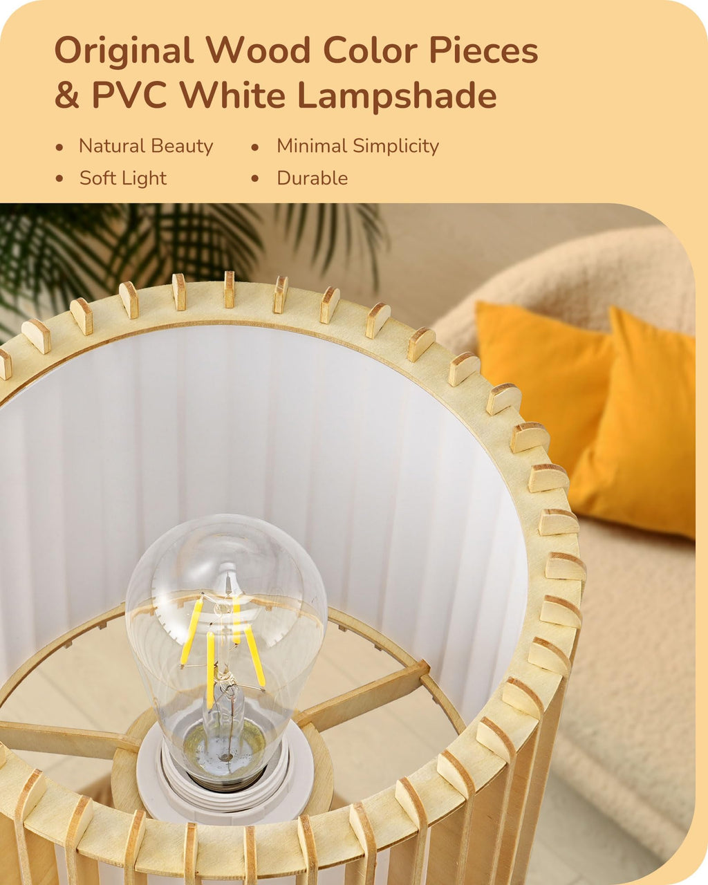 14.17" Small Table Lamp, Wood-Colored Hollow Shade, E26 Base