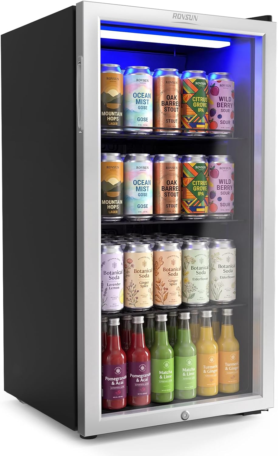 3.3 Cu.Ft. Beverage Refrigerator Cooler with Double Layer Glass Door & Adjustable Shelf