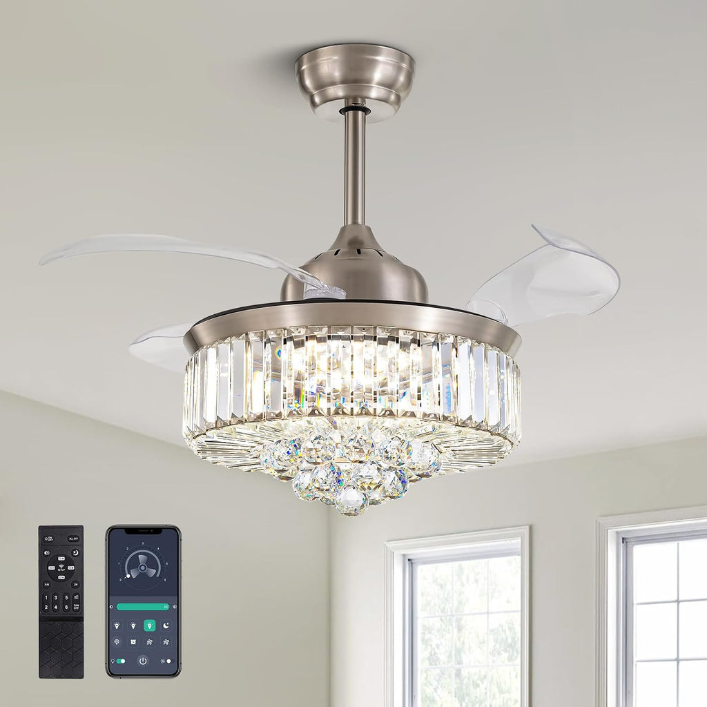 36" Crystal Retractable Ceiling Fan with Light & Remote