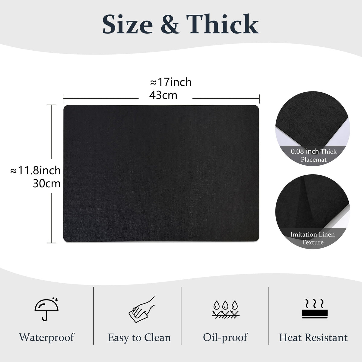 Faux Leather PU Placemats Set of 12 (Black,11.8" x 17")