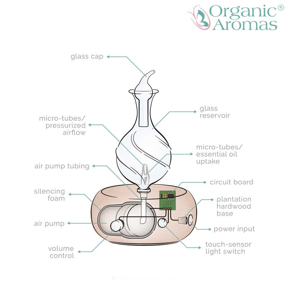 Nebulizing Pure Essential Oil Aromatherapy Diffuser, Premium Home & Professional Use, No Heat, No Water, No Plastic