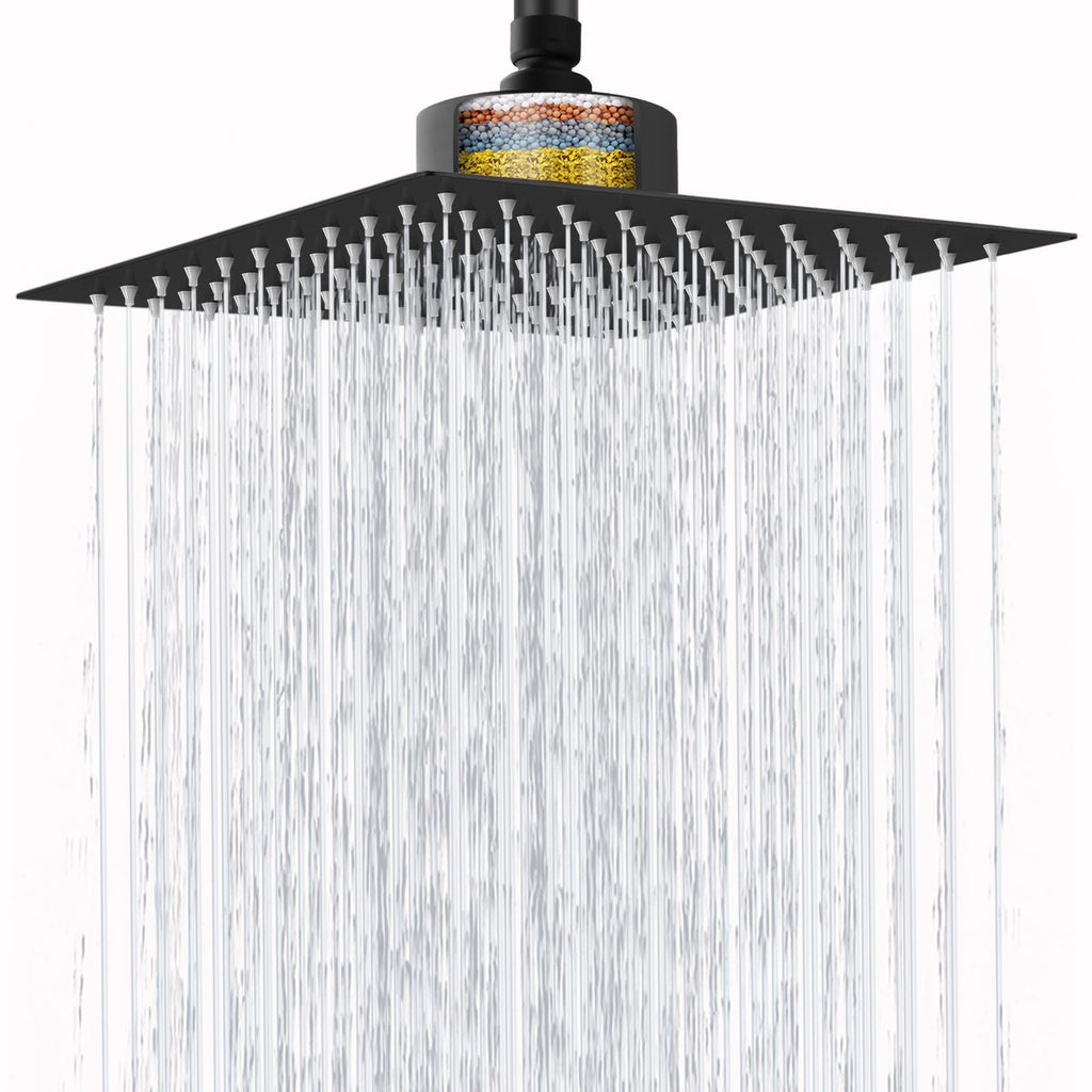 Large Rain Shower Head with Filtered - 12" All Metal Square Rainfall Showerhead Filter for Remove Chlorine and