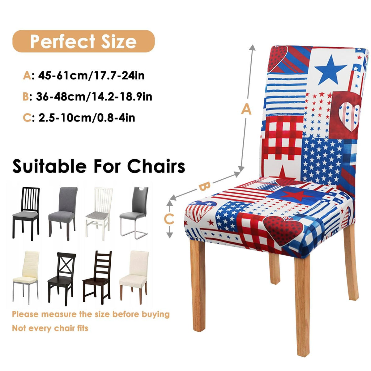Dining Room Independence Day Chair Covers Set of 4, 4th of July Plaid Stitching Dining Chair Cover, Elastic Removable