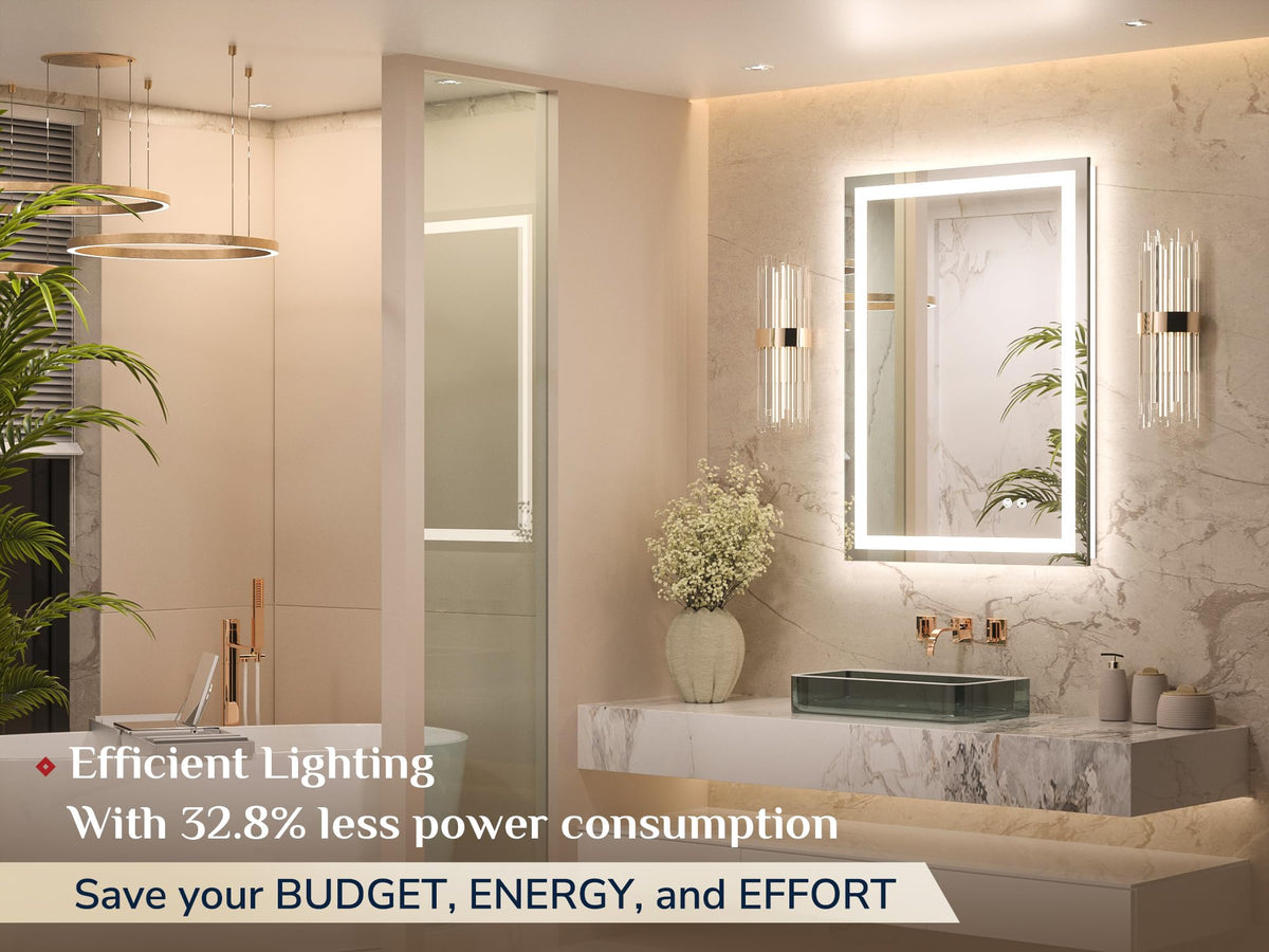 24x36 Inch LED Bathroom Mirror with Lights, Frontlit & Backlit