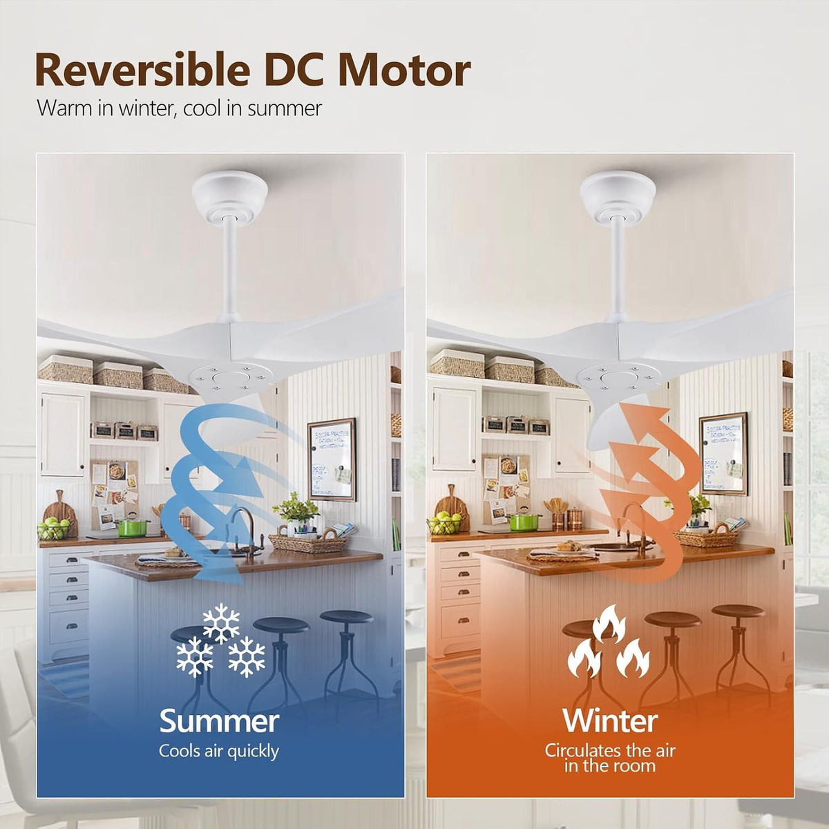 Inspired Maverick Style 42 Inch Solid Wood Ceiling Fan with Remote, White, no Light, 6 Speeds, Reversible DC Motor, Modern Ceiling Fans Without Lights for Outdoor Indoor Bedroom Farmhouse,Patios