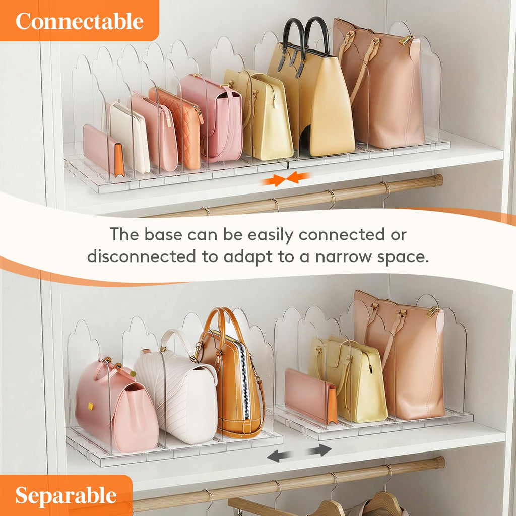 Purse Organizer for Closet, 9.7" Tall Clear Handbag Shelf Dividers