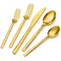 20 Piece Gold Silverware Set, 18/10 Stainless Steel Hammered Flatware for 4