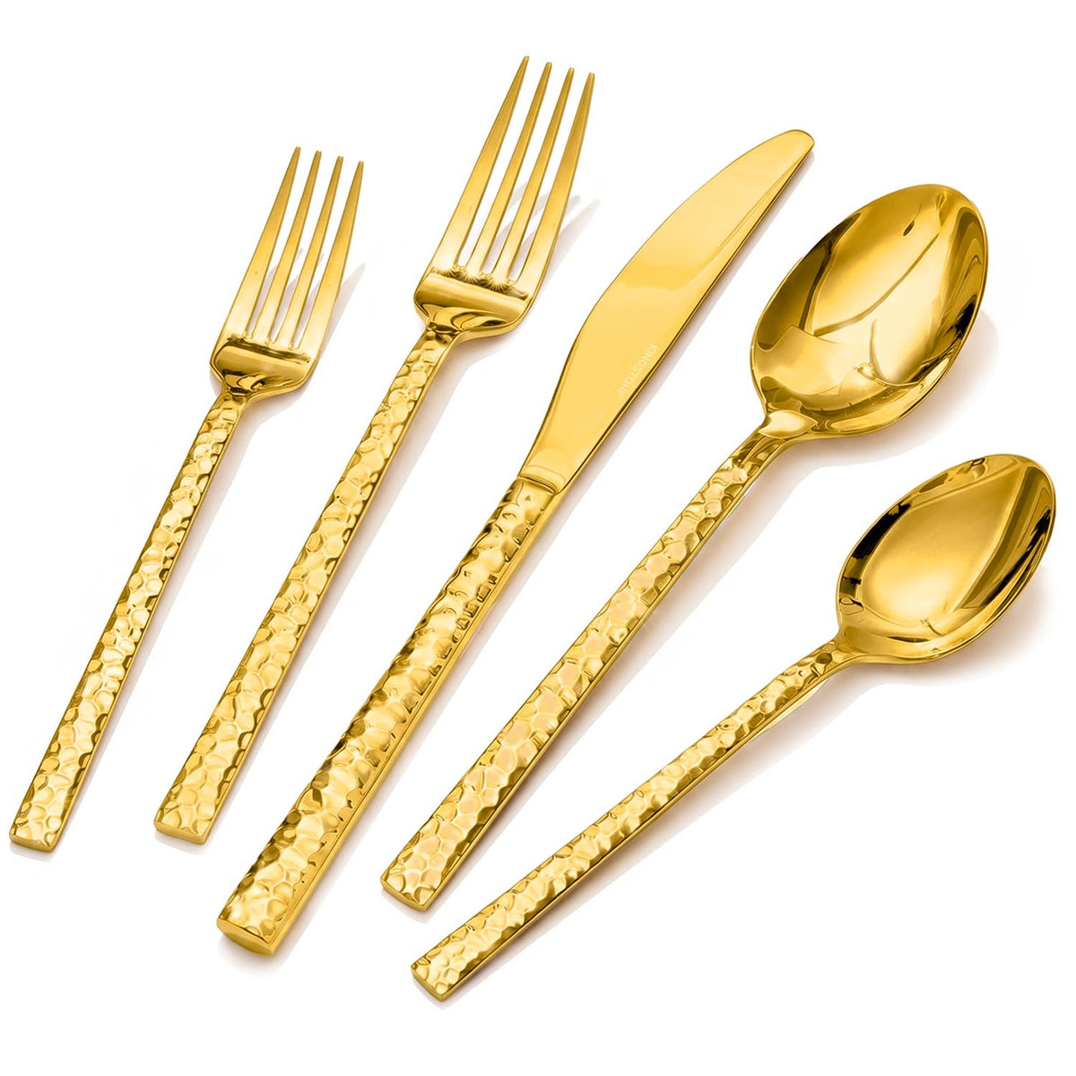 20 Piece Gold Silverware Set, 18/10 Stainless Steel Hammered Flatware for 4