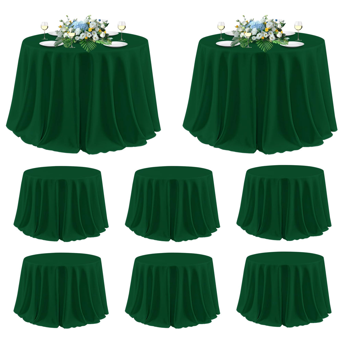 Round Tablecloth 120 Inch Fit 48-96 Inch Tables, 8 Pack Hunter Green