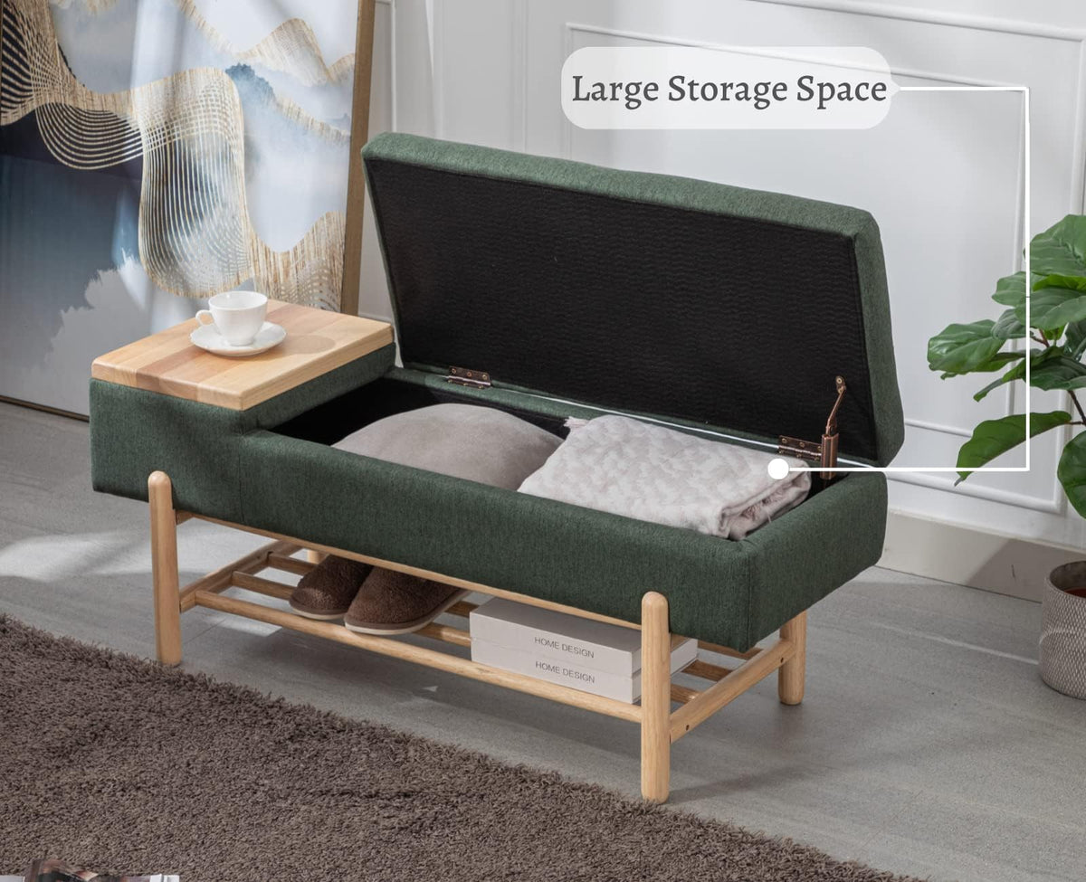 Modern Storage Bench End of Bed Linen Upholstered Entryway Bench with Shoe Rack Ottoman Window Bench with Wood Frame