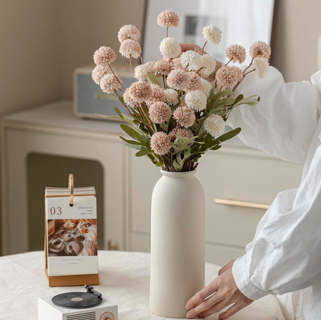 Ceramic Vase Set-3, Large Flower Vases for Decor, Modern Boho Farmhouse Style, 10.4 Inch Tall, 4 Inch Width, Beige