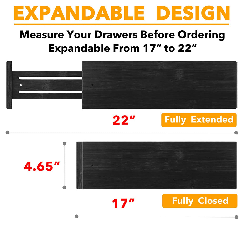 Bamboo Dresser Drawer Dividers 6 Pack, 4.65" High Adjustable 17"-22" Drawer Organizers, Expandable Organization for