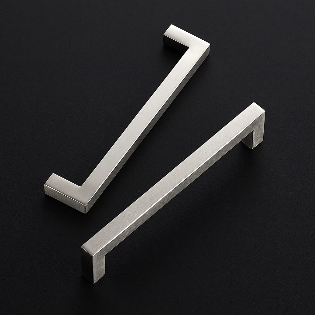 Brushed Nickel Square Cabinet Handles & Pulls 6-1/4 Inch 10 Pack
