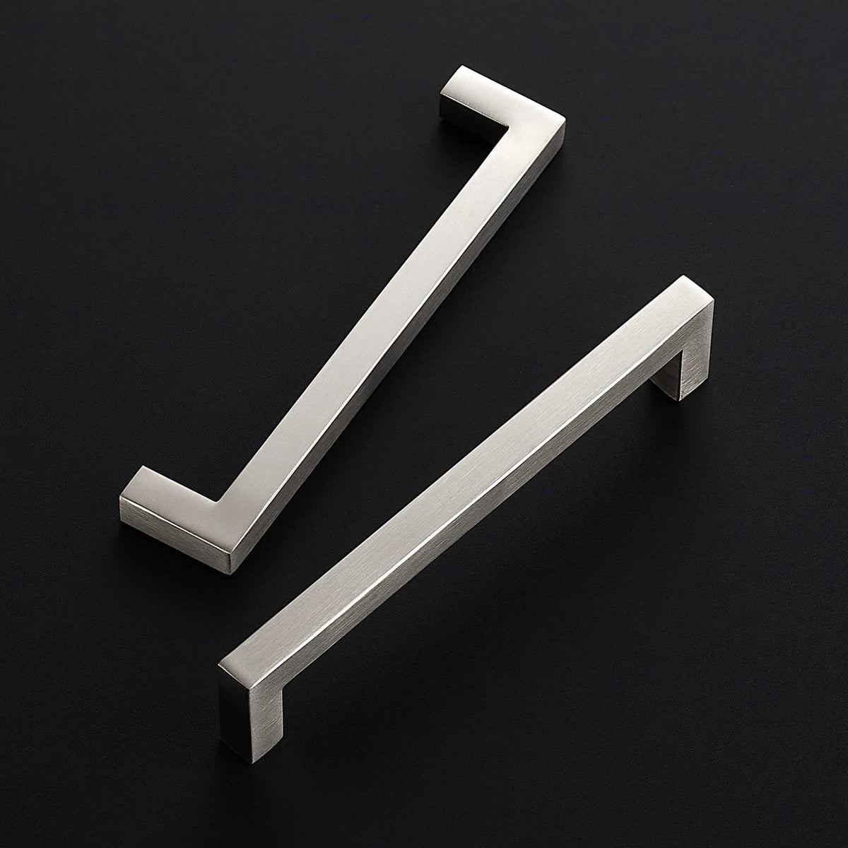 Brushed Nickel Square Cabinet Handles & Pulls 6-1/4 Inch 10 Pack