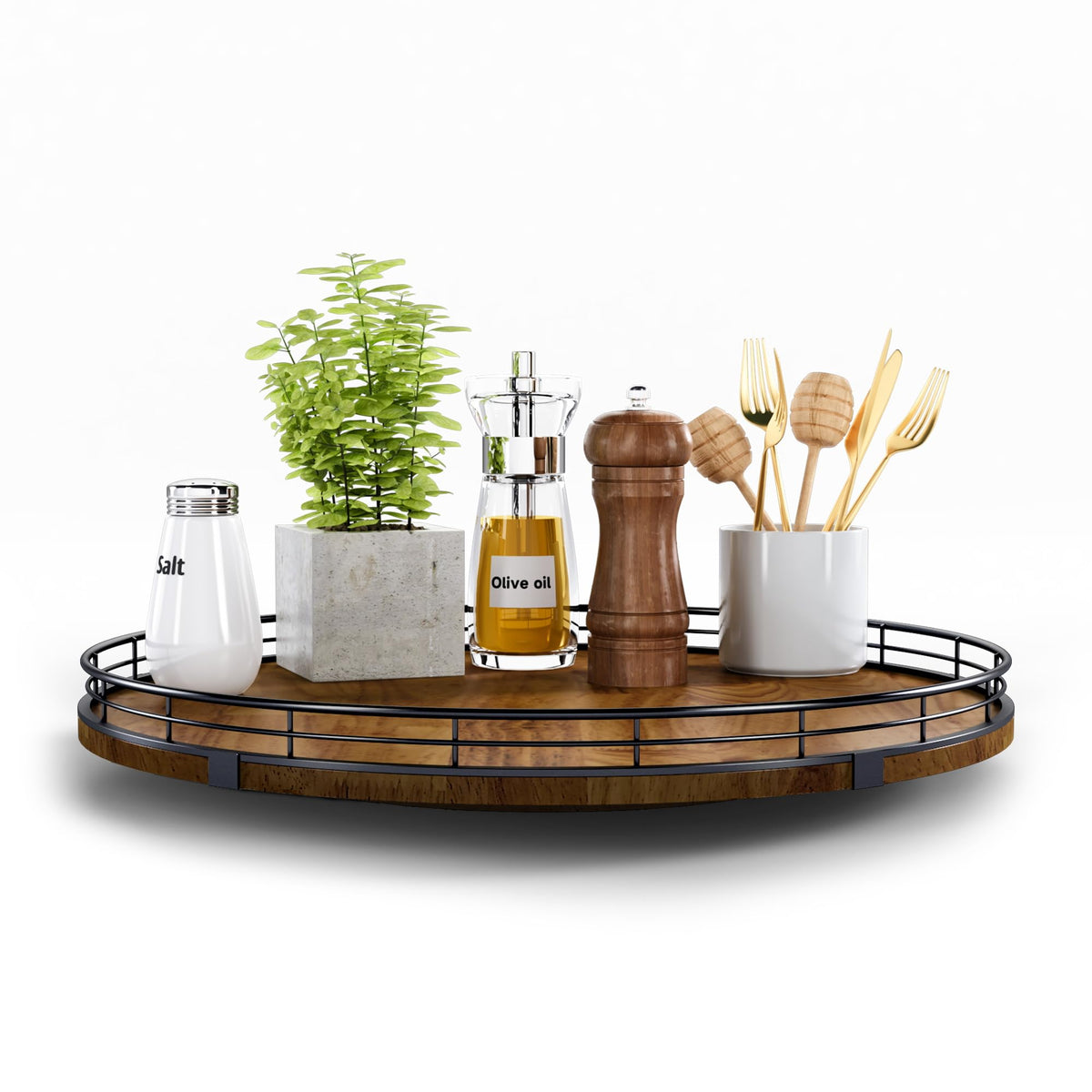 Farmhouse Oak Lazy Susan Organizer, Walnut Finish