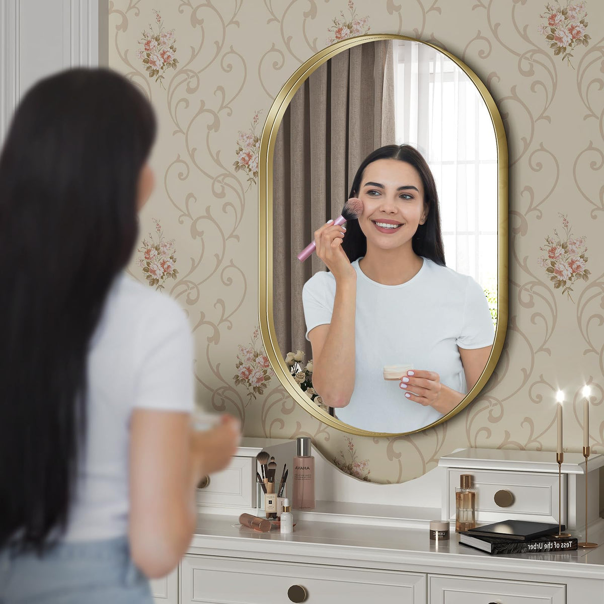 Gold Oval Mirror for Wall 24x36 Inch