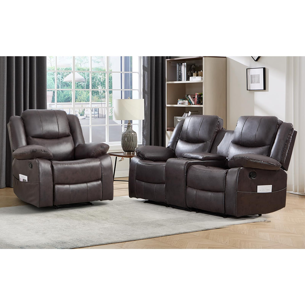 2 Piece Manual Recliner Sofa Set, Faux Leather Reclining Living Room Furniture Set, Included Single Recliner Chair