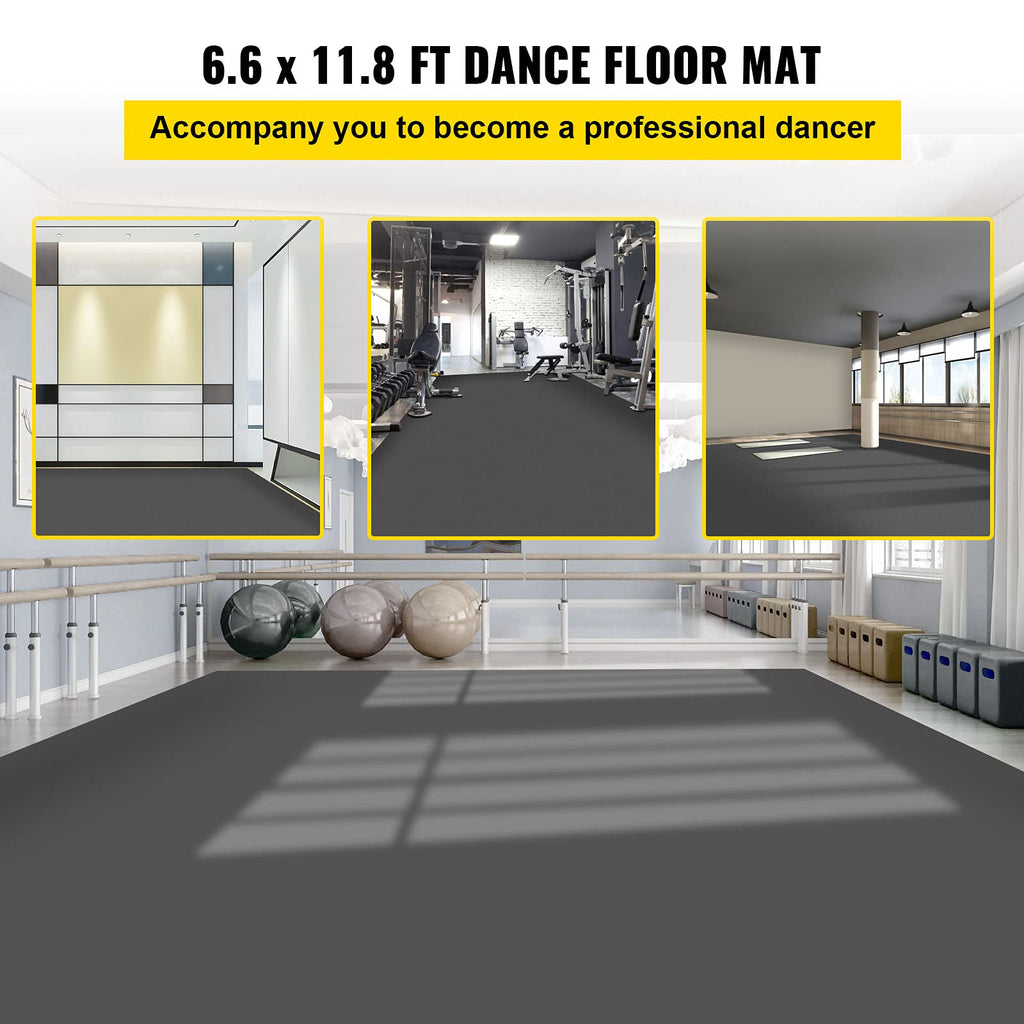 Dance Floor 6.6x11.8ft, Portable Dance Floor Roll 0.06in Thick PVC Vinyl Dance Mat Black/Grey Reversible Marley Dance
