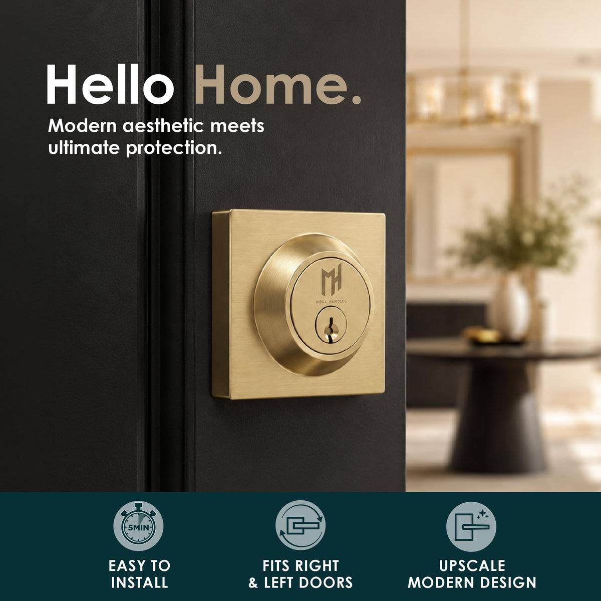 Entry Deadbolt Lock - Heavy Duty Round Locking for Left or Right-Handed Doors - Interior/Exterior - Satin