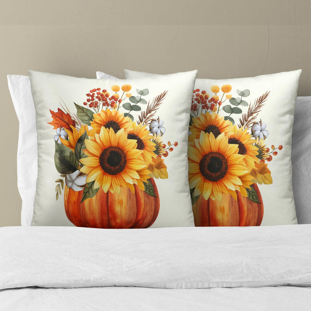 Fall Sunflower Pumpkin Pillow Cover Set of 2-22x22 Inch Autumn Flower Floral Harvest Seasonal Decorative Sofa Couch