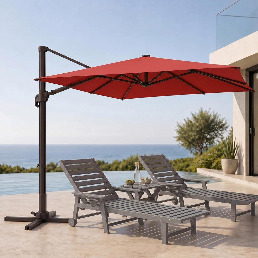 Cantilever Patio Umbrella, Large Square Outdoor Offset Umbrella with Aluminum Pole, 360-degree Rotation Pool