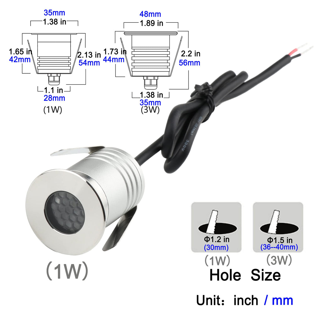 LED In-Ground Well Lights Anti-Glare,1W 12V-24V DC, IP67 Waterproof Recessed Lamp,Buried Underground Outdoor