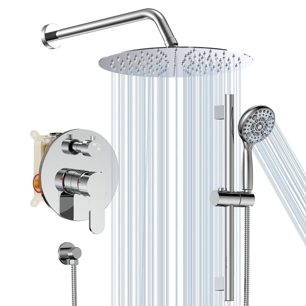 10" Shower Faucet Set with Shower Slide Bar,Polished Chrome