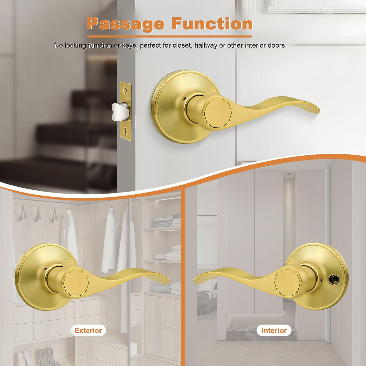 Door Handles Gold Door Handles Interior Door Handles Passage Door Handle Lever, Interior Door Handles Brushed Gold
