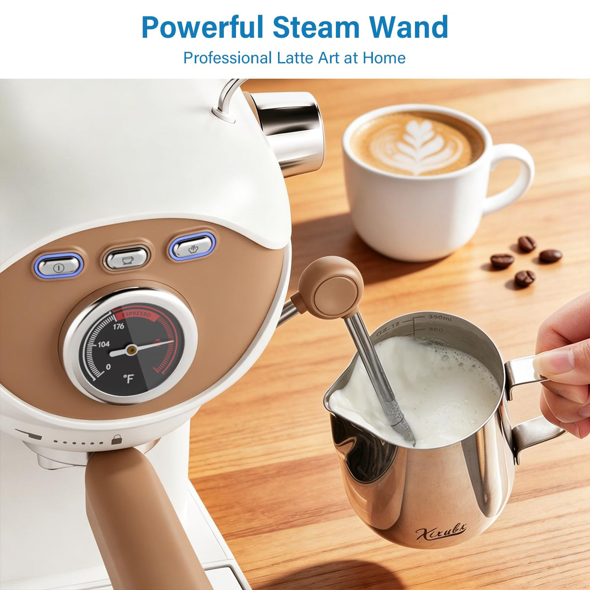 Espresso Machine, Compact Espresso Maker with Milk Frother, White