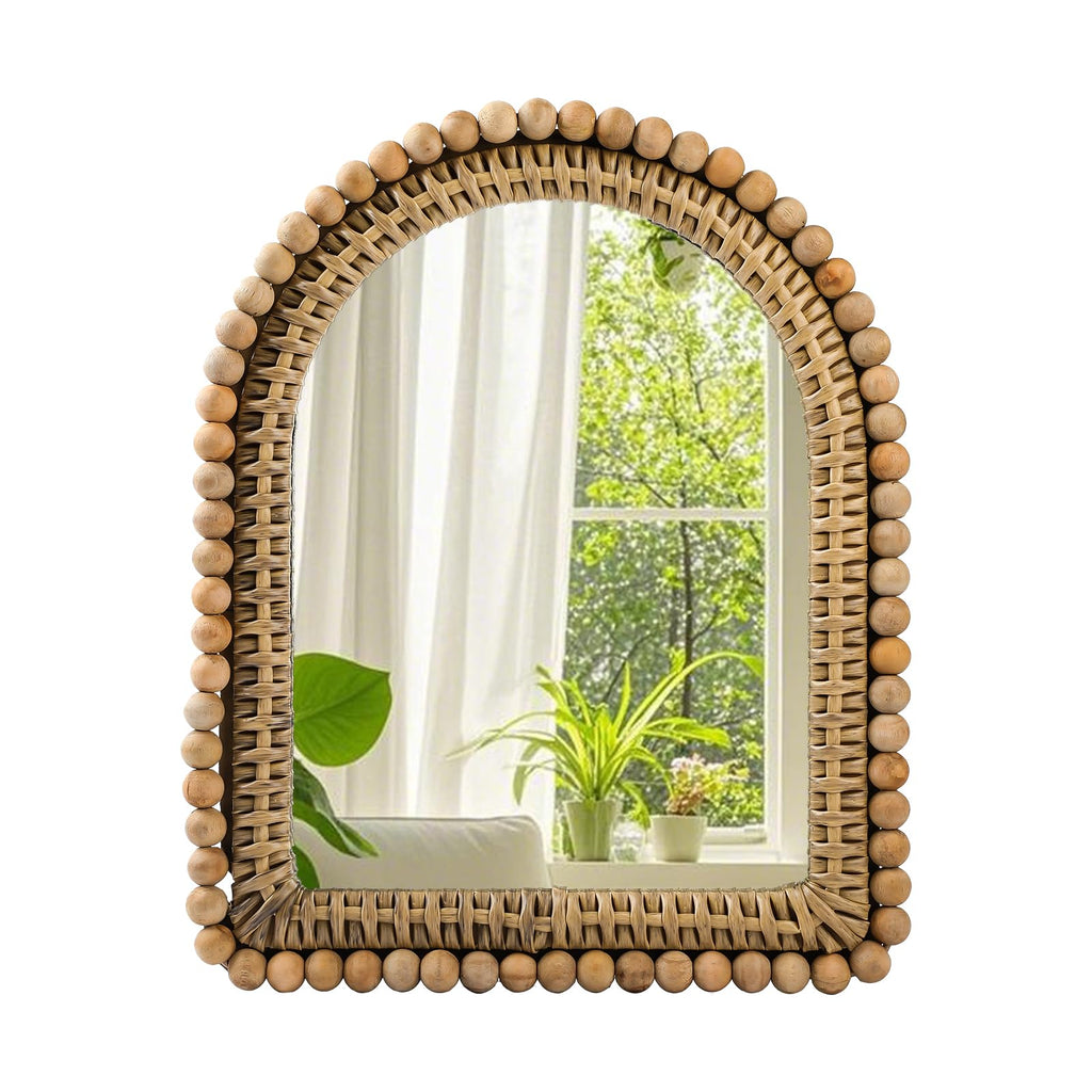 13 x 16 Inch Small Boho Rattan Arch Mirror for Wall Decor