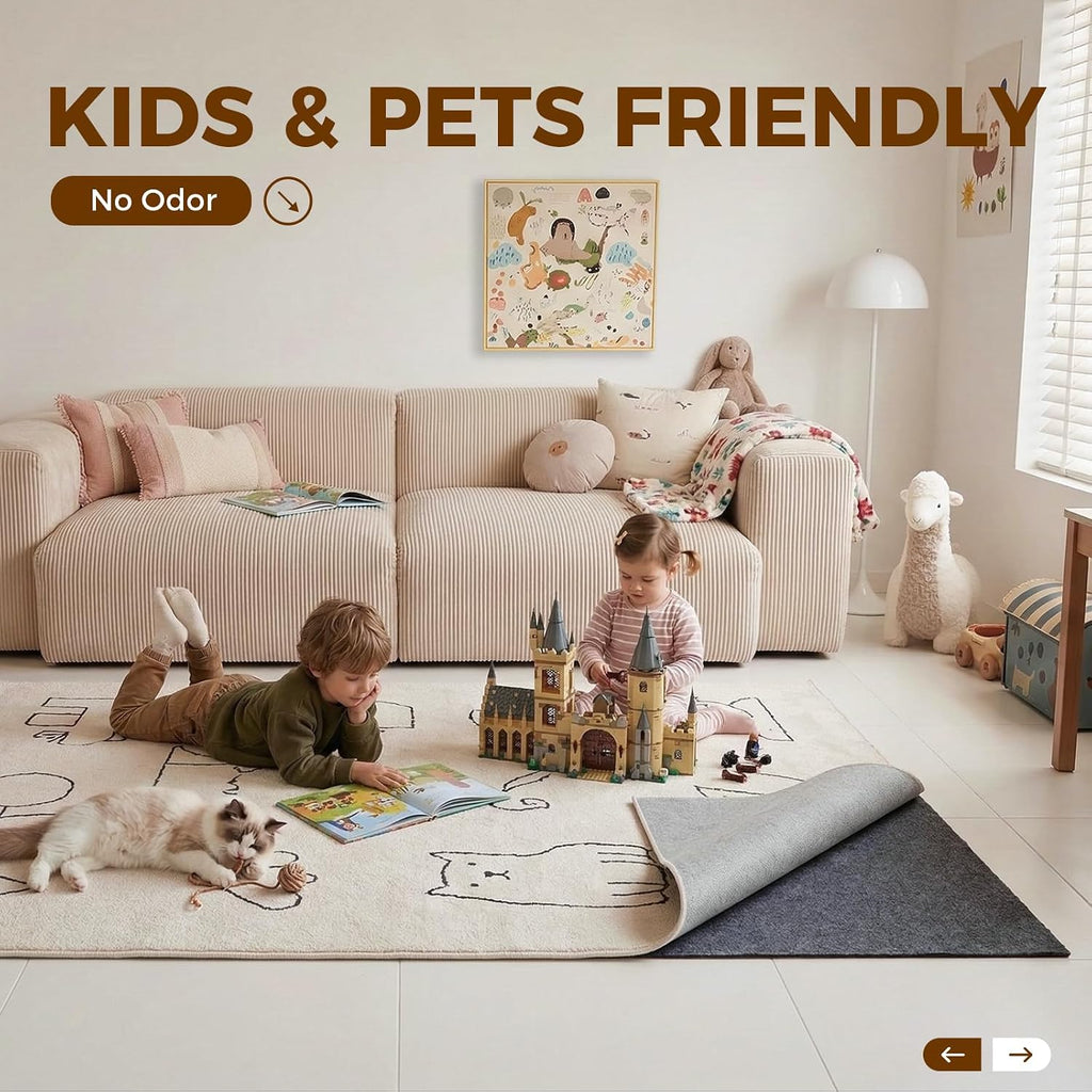 Rug Pad 2 x 6 Ft Non-Slip, Felt and Natural Rubber Backing, 1/4" Thick, Cushioned Gripper Pads, Keep Rugs in Place