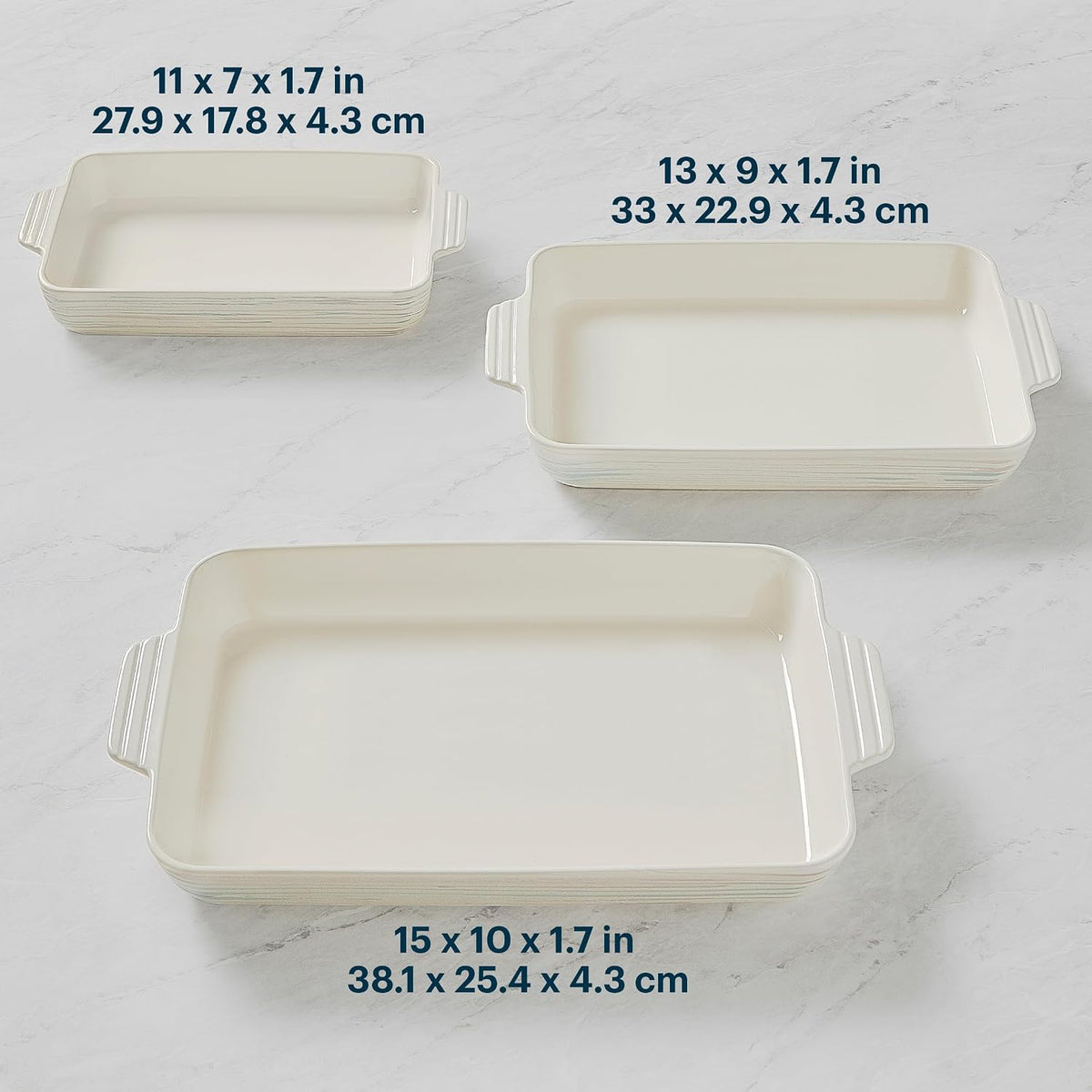 3-Piece Ceramic Bakeware Set, Nonstick Casserole Dish with Handles | Lead and cadmium free, preheated oven safe