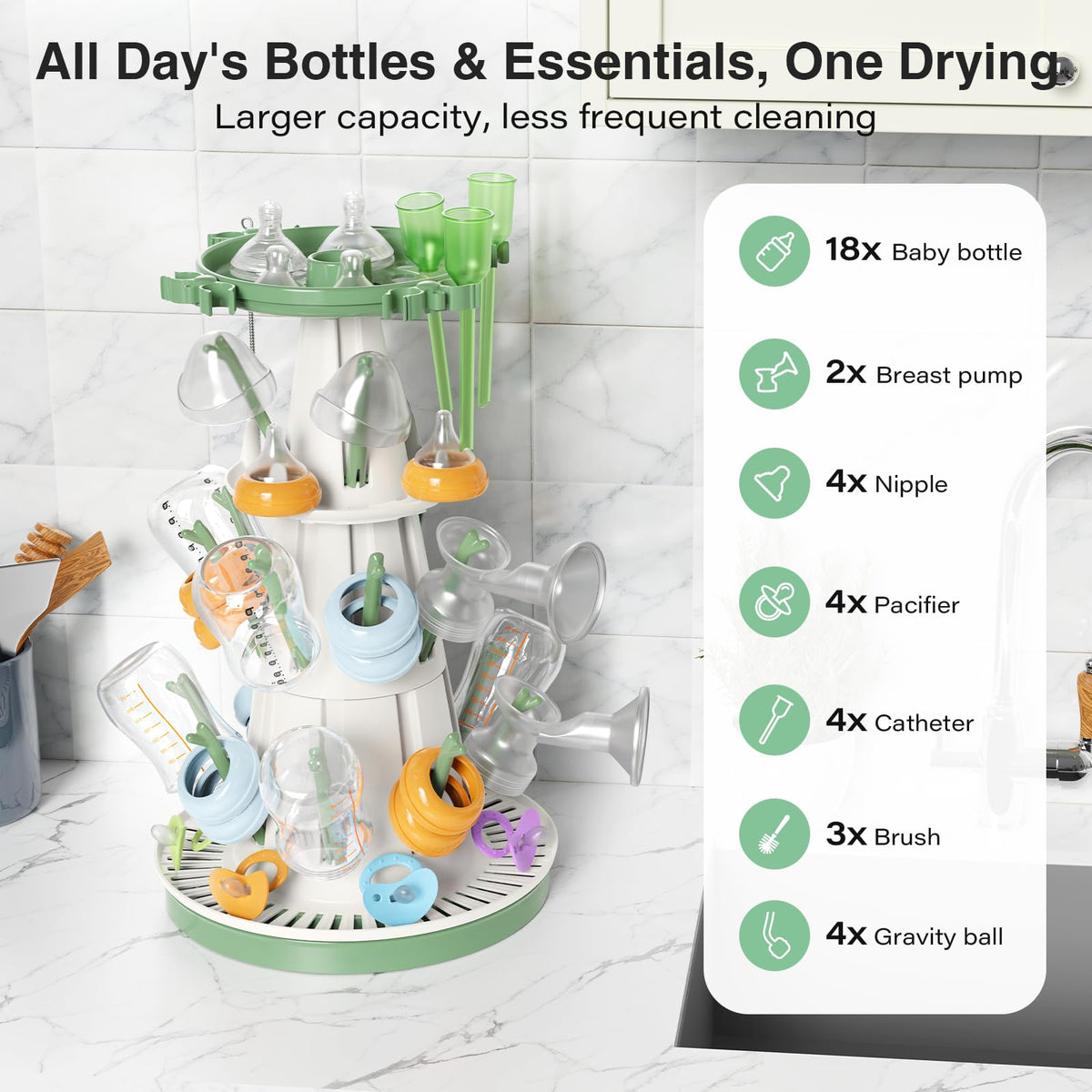 Baby Bottle Drying Rack with 20 Racks, Large Capacity, Fast Drying