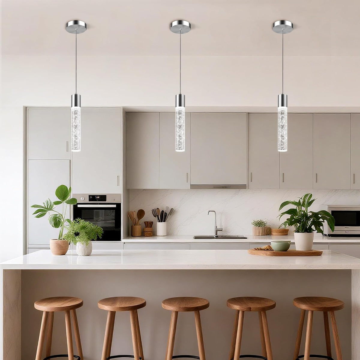 Pendant Lights Kitchen Island, 6500K Modern Kitchen Island Lights Brushed Nickel, 3 Pack Ceiling Lighting Fixtures